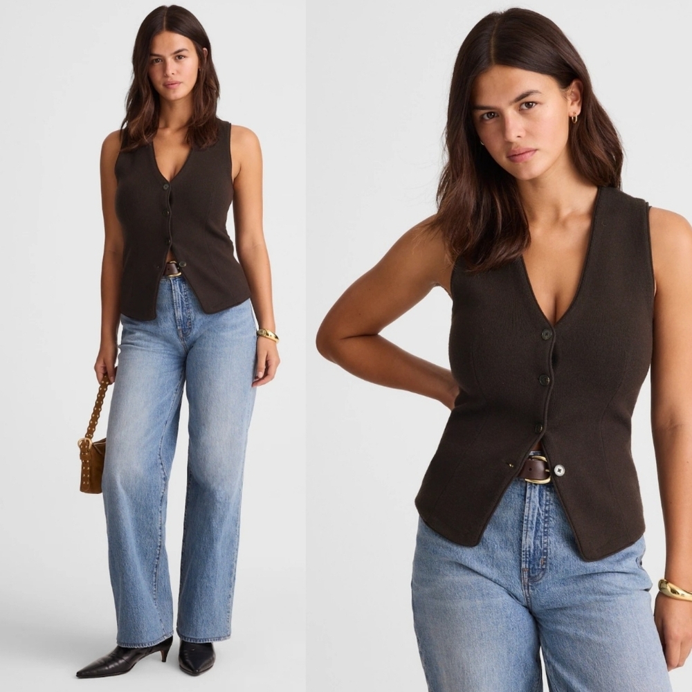 Madewell 100% Merino Wool V-Neck Sweater Vest Size M Chocolate Brown - Picture 2 of 9